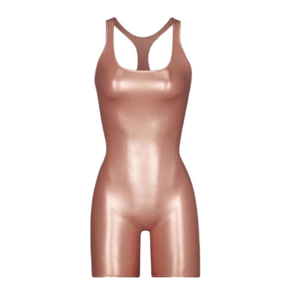 Skims Rare Swim Racerback Romper Metallic Rose Gold Women’s Size XS NEW
